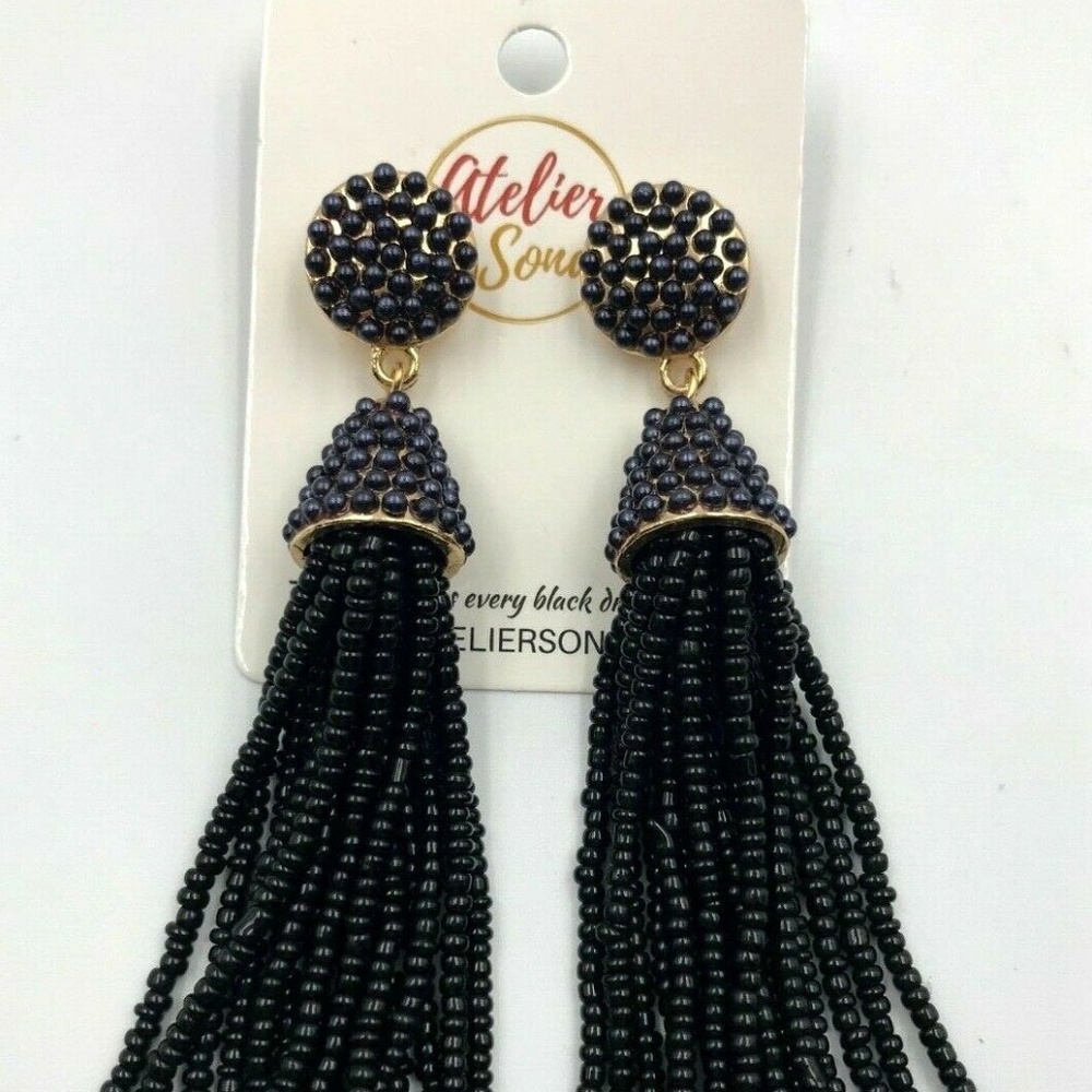 Black Dangle Earrings "NYC Dreams" Beaded